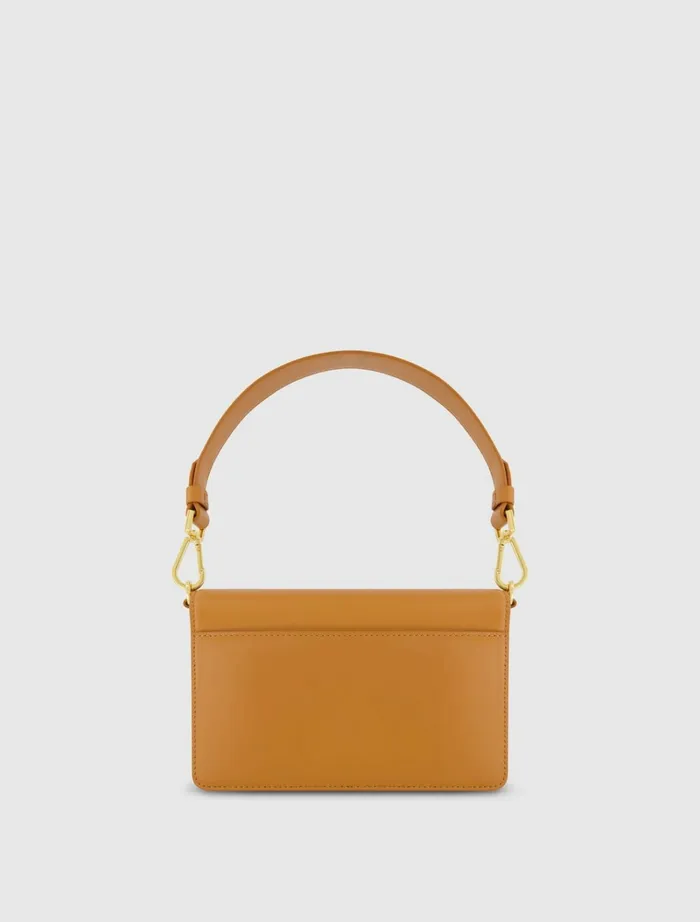 Women Shoulder Bags Mac Duggal Mini Leather Shoulder Handbag With Gold Hardware 8211 FINAL SALE Toffee