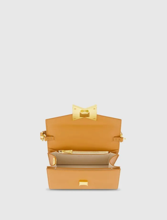 Women Shoulder Bags Mac Duggal Mini Leather Shoulder Handbag With Gold Hardware 8211 FINAL SALE Toffee