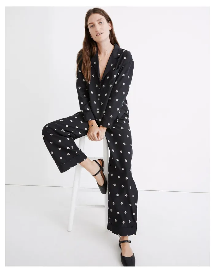 Women Silk Pajama Shirt In Bloom Dot True Black Madewell Pajamas