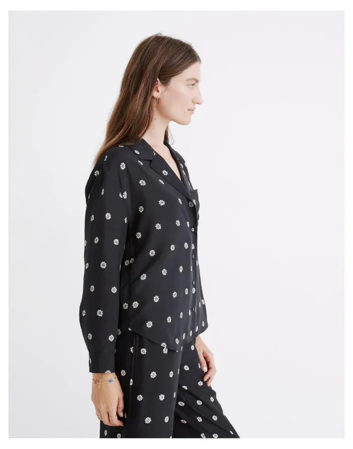 Women Silk Pajama Shirt In Bloom Dot True Black Madewell Pajamas Women Silk Pajama Shirt In Bloom Dot True Black Madewell Pajamas