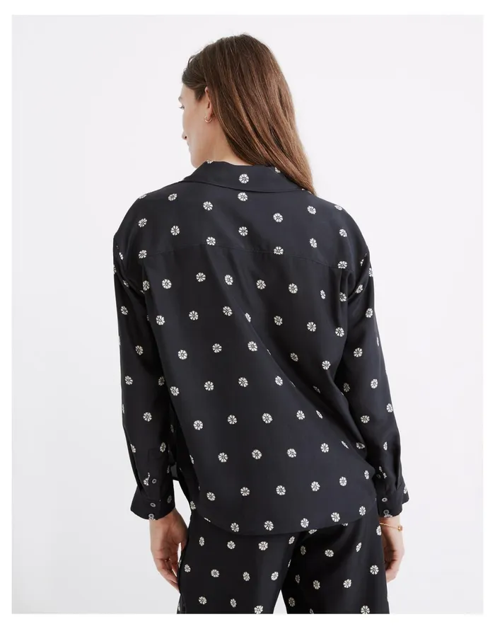 Women Silk Pajama Shirt In Bloom Dot True Black Madewell Pajamas Women Silk Pajama Shirt In Bloom Dot True Black Madewell Pajamas