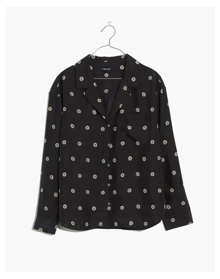 Women Silk Pajama Shirt In Bloom Dot True Black Madewell Pajamas Women Silk Pajama Shirt In Bloom Dot True Black Madewell Pajamas