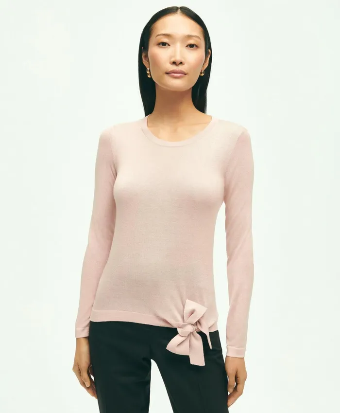 Women Silk Viscose Crewneck Sweater Light Pink Brooks Brothers Sweaters