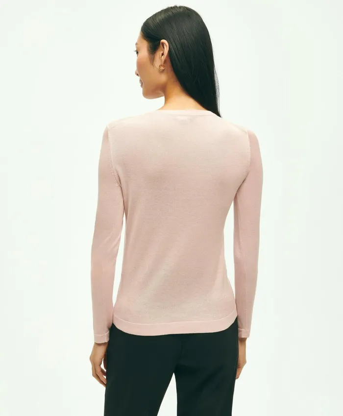 Women Silk Viscose Crewneck Sweater Light Pink Brooks Brothers Sweaters
