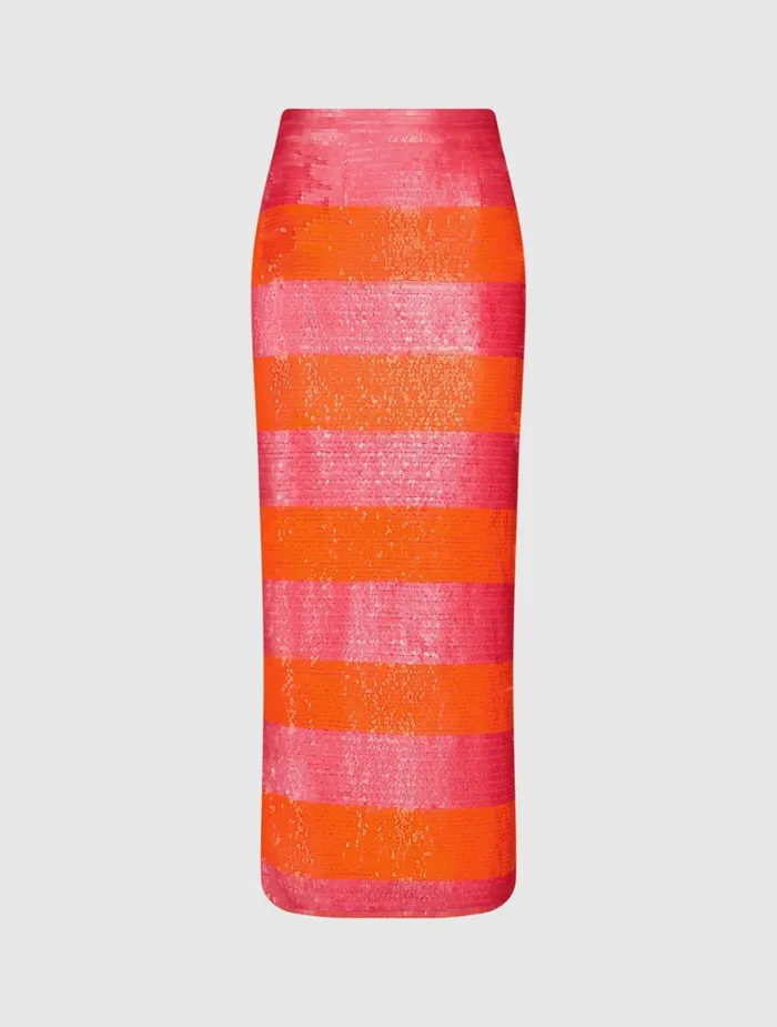 Women Skirts Mac Duggal Classic Sequin Striped Midi Pencil Skirt 8211 FINAL SALE Hot Pink Multi