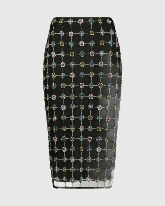 Women Skirts Mac Duggal Embellished Geometrical Skirt With Rhinestones 8211 FINAL SALE Black
