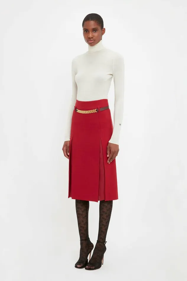 Women Skirts Victoria Beckham Double Layer Slit Skirt In Poppy Red