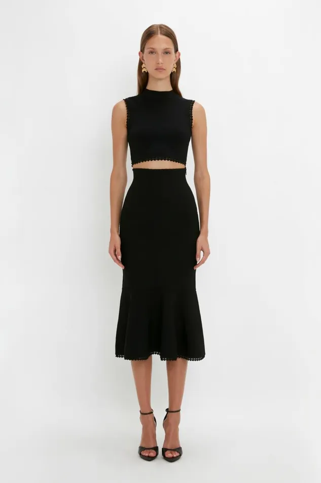 Women Skirts Victoria Beckham VB Body Scallop Trim Flared Skirt In Black
