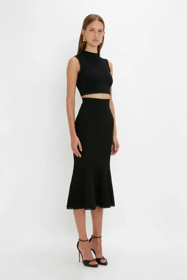 Women Skirts Victoria Beckham VB Body Scallop Trim Flared Skirt In Black