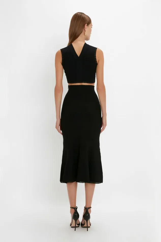 Women Skirts Victoria Beckham VB Body Scallop Trim Flared Skirt In Black