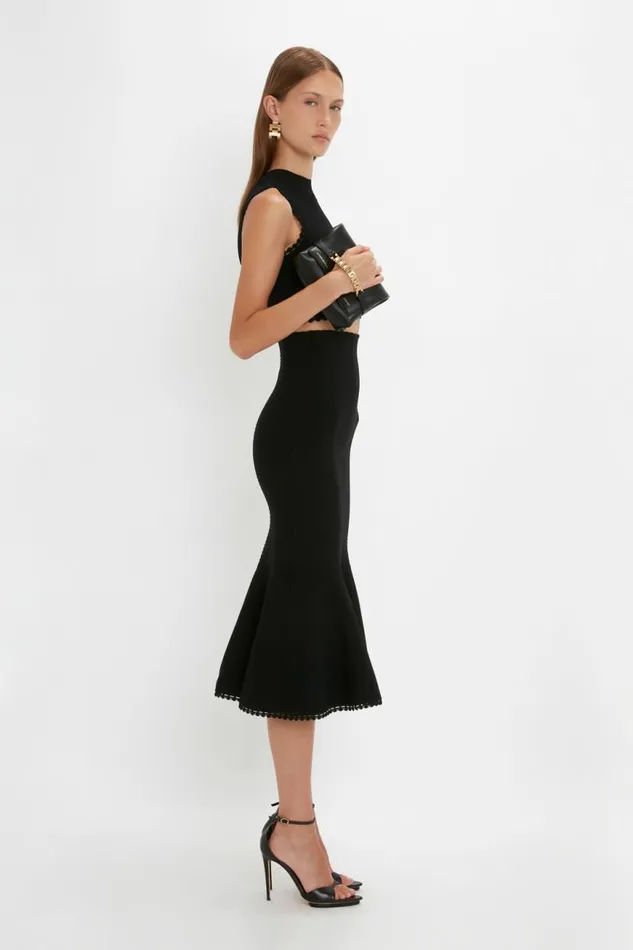 Women Skirts Victoria Beckham VB Body Scallop Trim Flared Skirt In Black
