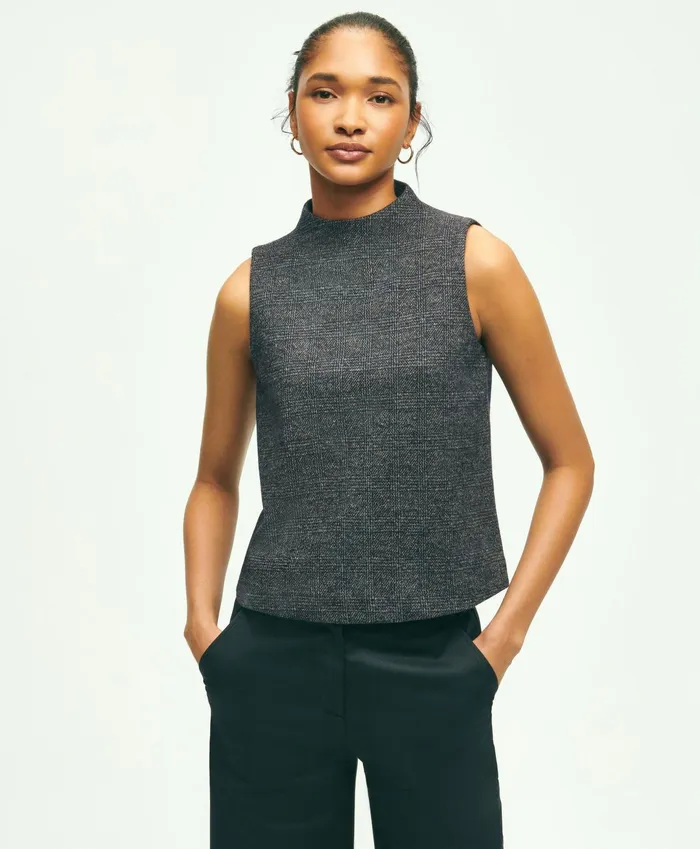 Women Sleeveless Cotton Wool Blend Glenn Plaid Top Grey Multi Brooks Brothers Blouses and Shirts Women Sleeveless Cotton Wool Blend Glenn Plaid Top Grey Multi Brooks Brothers Blouses and Shirts