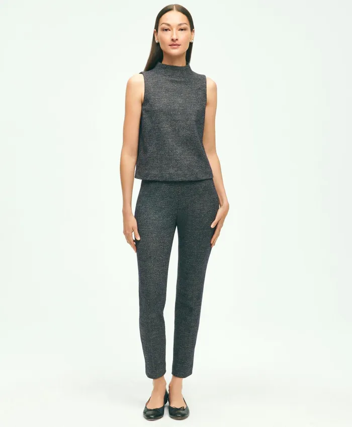 Women Sleeveless Cotton Wool Blend Glenn Plaid Top Grey Multi Brooks Brothers Blouses and Shirts