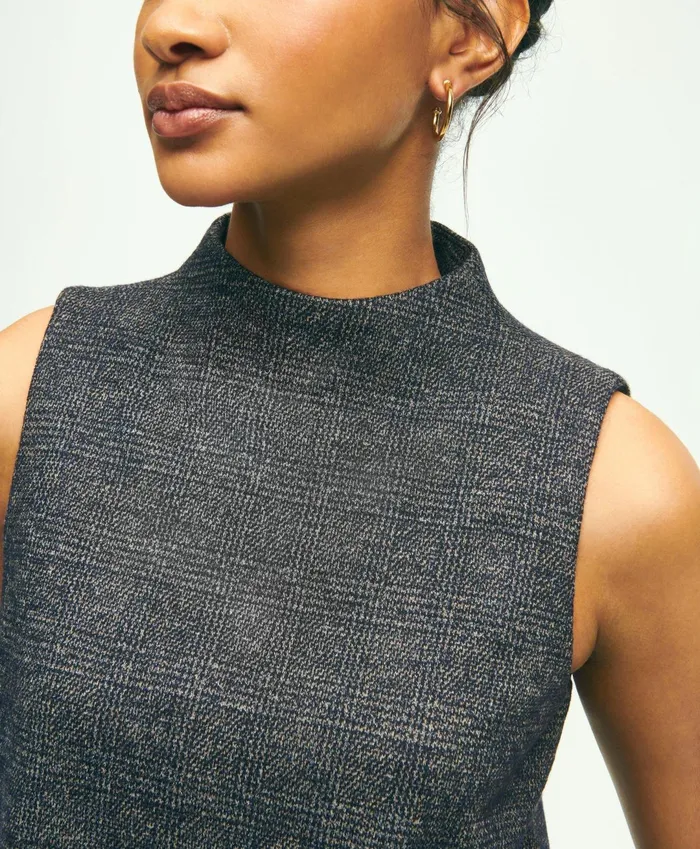 Women Sleeveless Cotton Wool Blend Glenn Plaid Top Grey Multi Brooks Brothers Blouses and Shirts