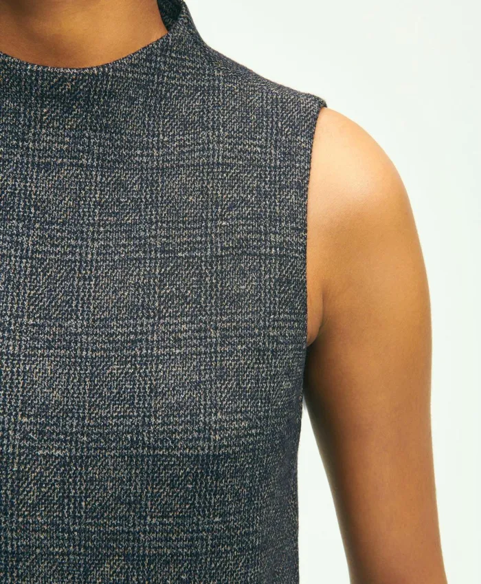 Women Sleeveless Cotton Wool Blend Glenn Plaid Top Grey Multi Brooks Brothers Blouses and Shirts