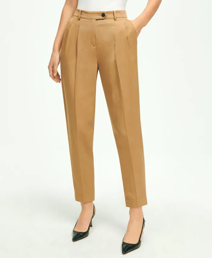 Women Slim PleatFront Cropped Pants Tan Brooks Brothers Pants and Skirts