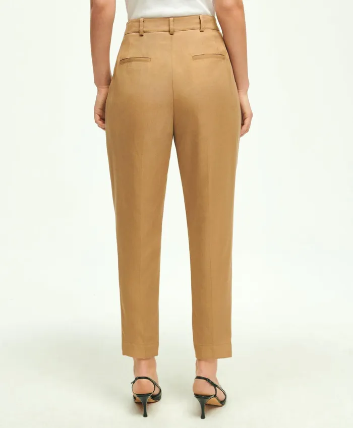 Women Slim PleatFront Cropped Pants Tan Brooks Brothers Pants and Skirts