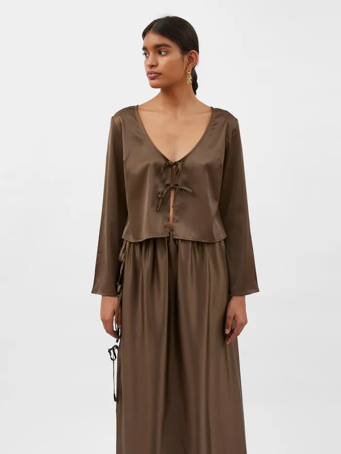 Women Solaqua 8211 Celeste Silk Blouse In Tobacco Brown The UNDONE Tops