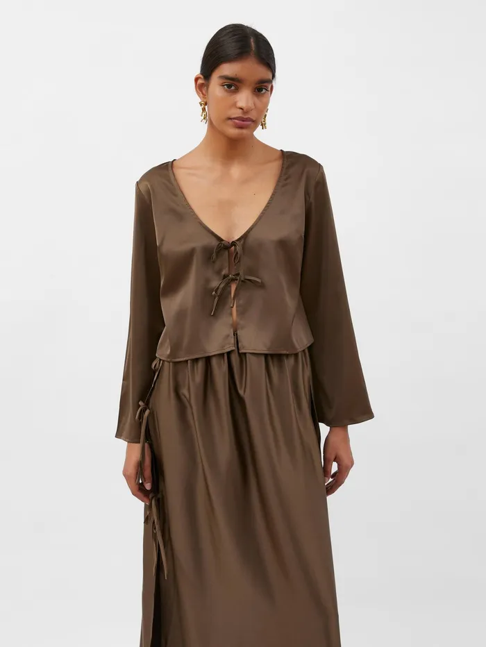 Women Solaqua 8211 Celeste Silk Blouse In Tobacco Brown The UNDONE Tops
