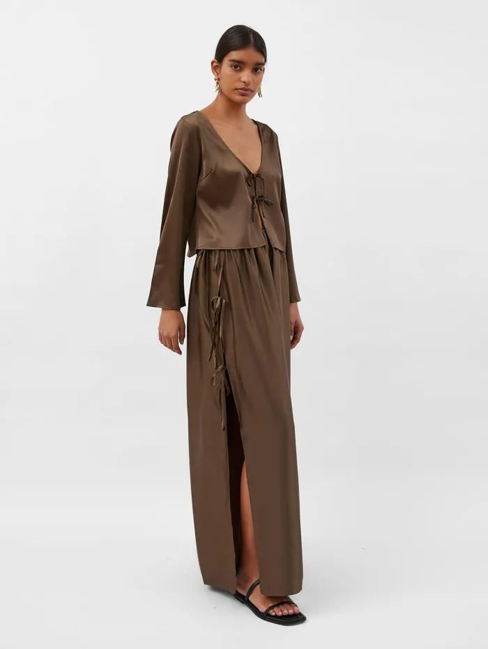 Women Solaqua 8211 Celeste Silk Blouse In Tobacco Brown The UNDONE Tops