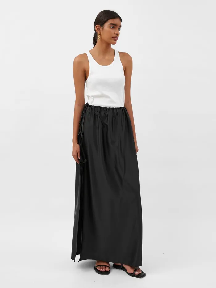 Women Solaqua 8211 Lucia Tie Up Silk Skirt In Black Noir The UNDONE Skirts