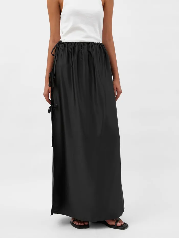 Women Solaqua 8211 Lucia Tie Up Silk Skirt In Black Noir The UNDONE Skirts