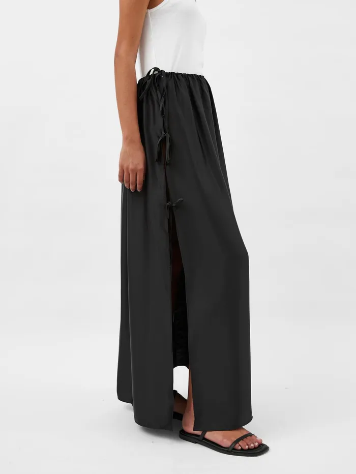 Women Solaqua 8211 Lucia Tie Up Silk Skirt In Black Noir The UNDONE Skirts