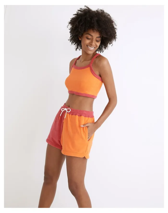 Women Solid and Striped Colorblock Charlie Shorts Tangerine and Strawberry Madewell Swim Women Solid and Striped Colorblock Charlie Shorts Tangerine and Strawberry Madewell Swim