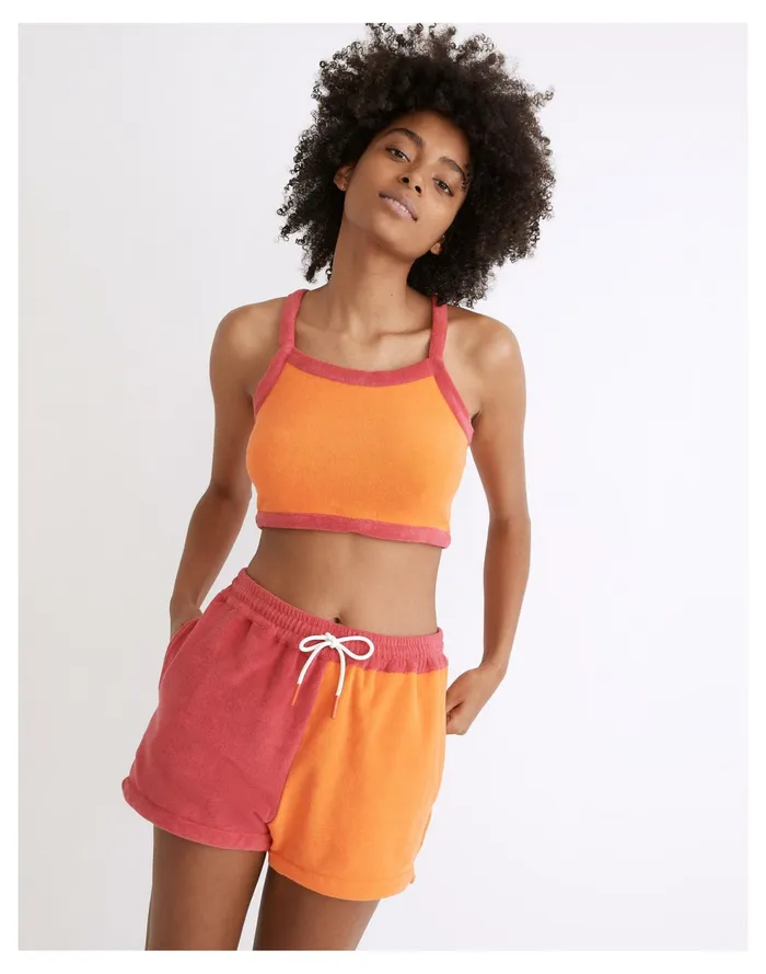 Women Solid and Striped Colorblock Charlie Shorts Tangerine and Strawberry Madewell Swim