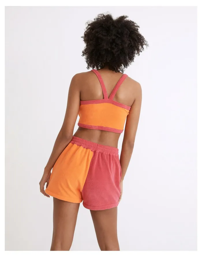 Women Solid and Striped Colorblock Charlie Shorts Tangerine and Strawberry Madewell Swim