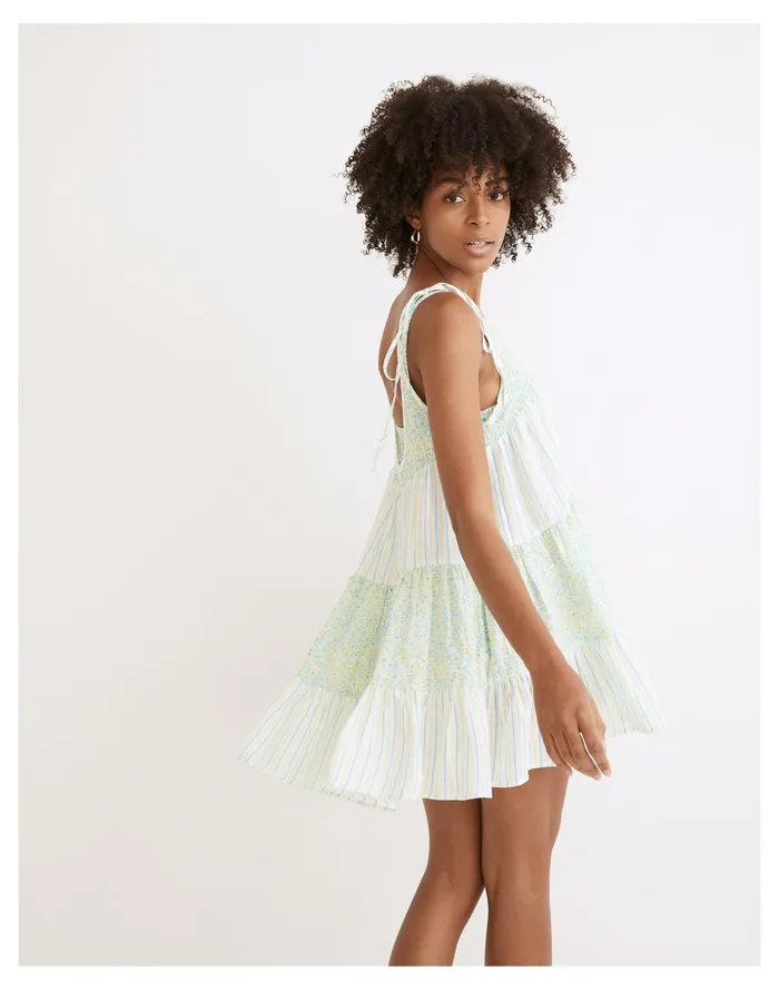 Women Solid and Striped Linen Parker Tiered Cover Up Dress In Painted Ditsy Floral Painted Ditsy Floral and Multi Madewell Swim Women Solid and Striped Linen Parker Tiered Cover Up Dress In Painted Ditsy Floral Painted Ditsy Floral and Multi Madewell Swim