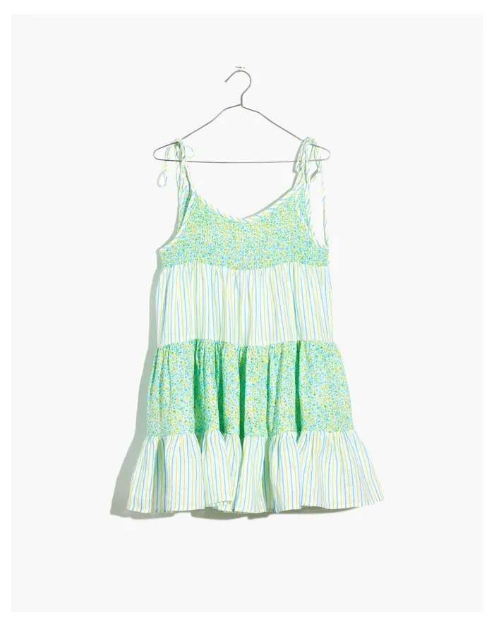 Women Solid and Striped Linen Parker Tiered Cover Up Dress In Painted Ditsy Floral Painted Ditsy Floral and Multi Madewell Swim Women Solid and Striped Linen Parker Tiered Cover Up Dress In Painted Ditsy Floral Painted Ditsy Floral and Multi Madewell Swim