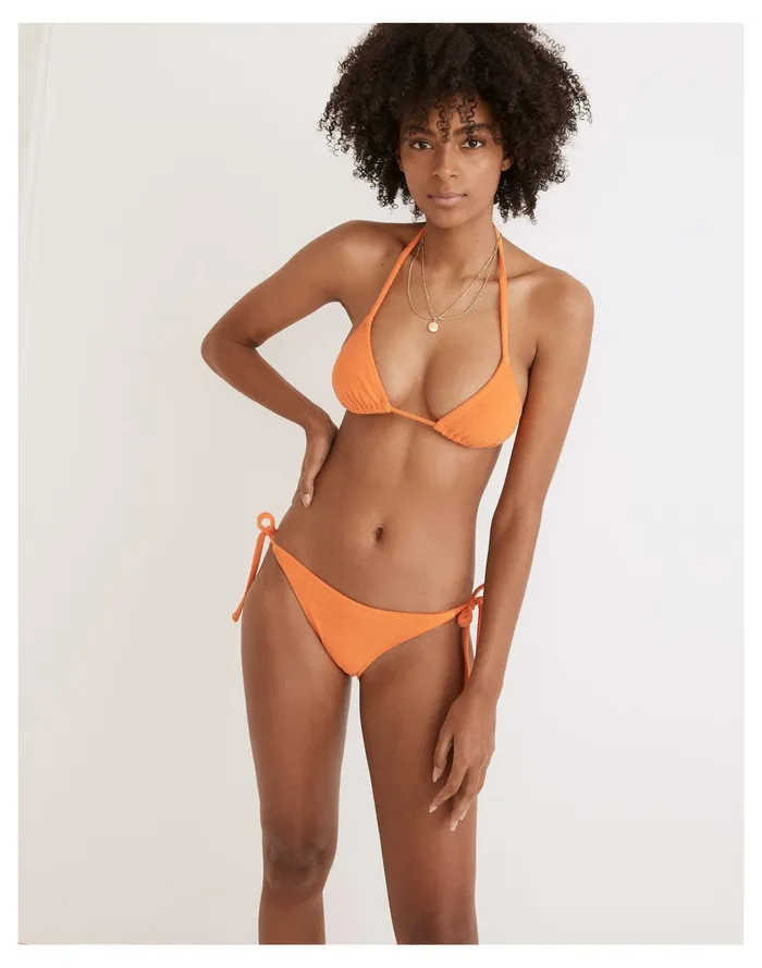 Women Solid and Striped Terry Iris String Bikini Bottom Tangerine Madewell Swim
