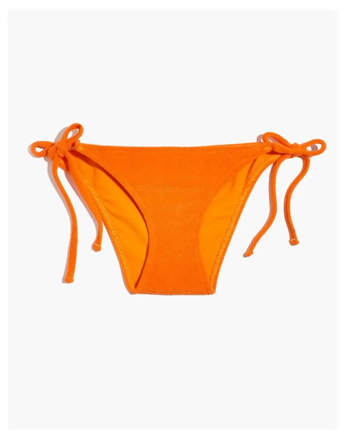 Women Solid and Striped Terry Iris String Bikini Bottom Tangerine Madewell Swim