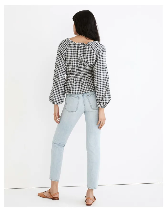 Women Sophia Top In Textured Windowpane Deep Shadow Madewell Tops and Shirts