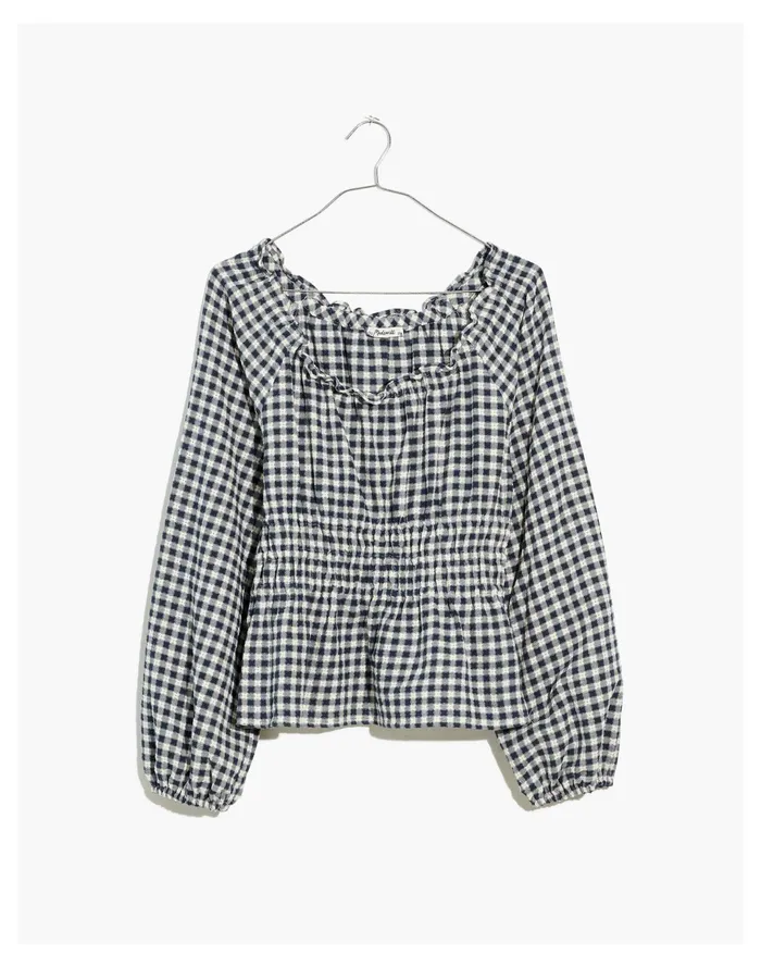 Women Sophia Top In Textured Windowpane Deep Shadow Madewell Tops and Shirts