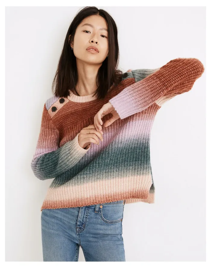 Women Space Dyed Button Shoulder Pullover Sweater Spacedye Sorbet Madewell Sweaters