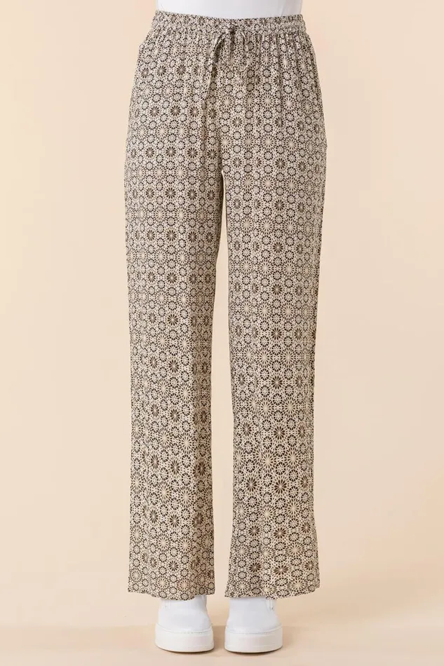 Women Stone Geometric Elastic Waist Wide Leg Trouser Roman Trousers