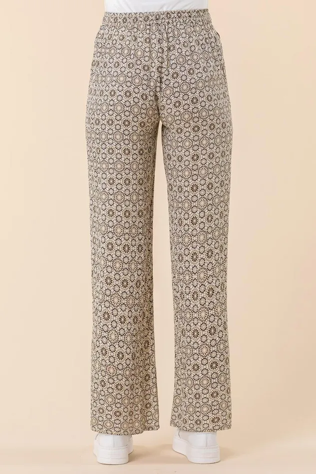 Women Stone Geometric Elastic Waist Wide Leg Trouser Roman Trousers