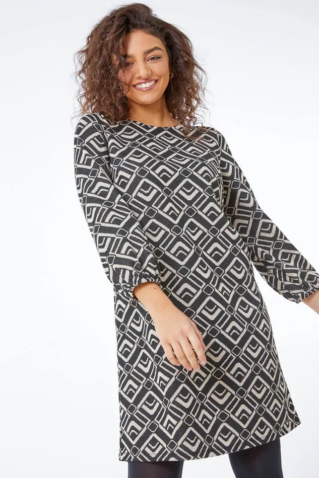 Women Stone Petite Geo Print Tunic Dress Roman Dresses