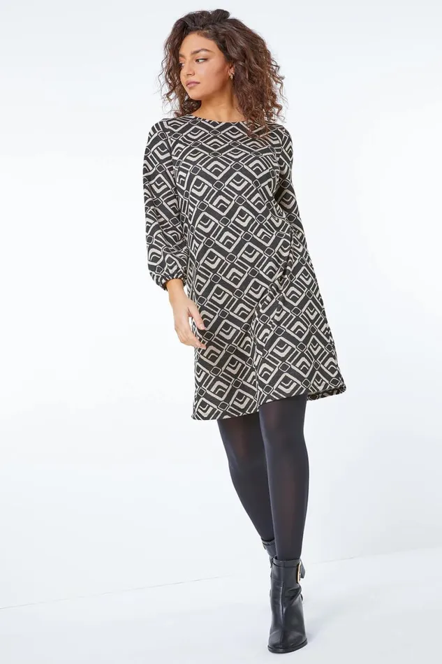 Women Stone Petite Geo Print Tunic Dress Roman Dresses