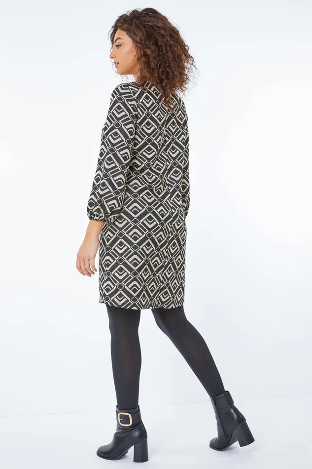 Women Stone Petite Geo Print Tunic Dress Roman Dresses