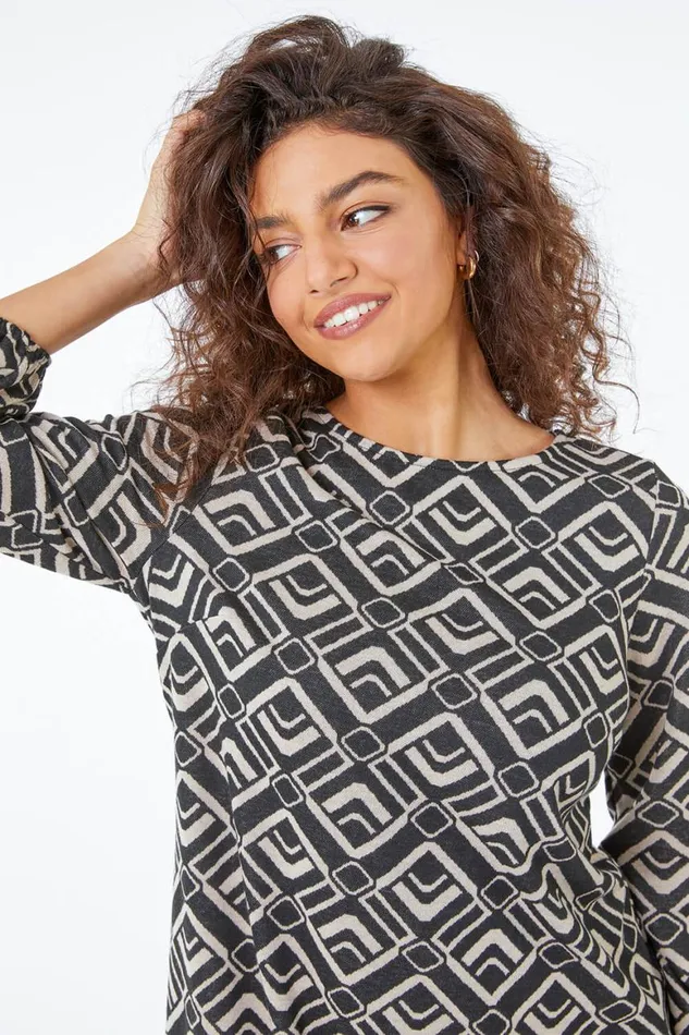 Women Stone Petite Geo Print Tunic Dress Roman Dresses
