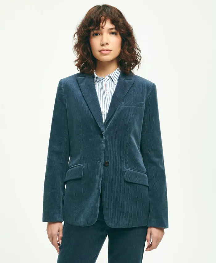 Women Stretch Cotton Corduroy Jacket Blue Brooks Brothers Blazers
