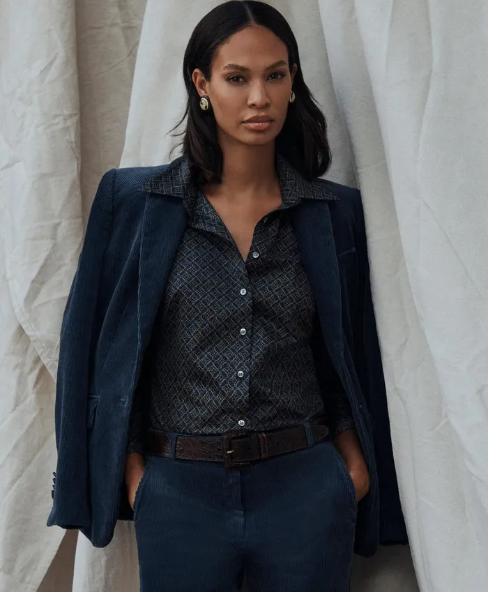 Women Stretch Cotton Corduroy Jacket Blue Brooks Brothers Blazers