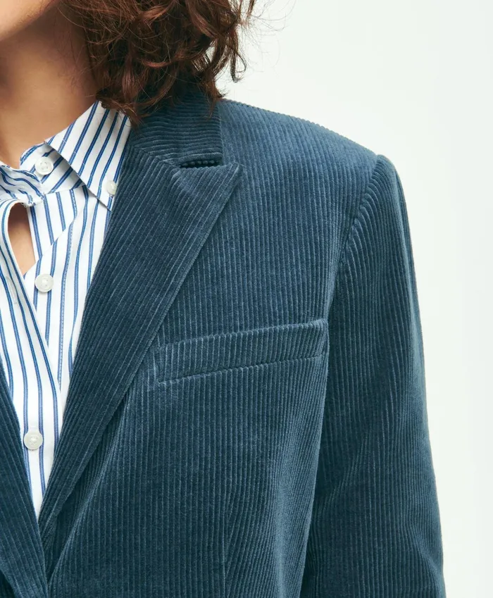 Women Stretch Cotton Corduroy Jacket Blue Brooks Brothers Blazers