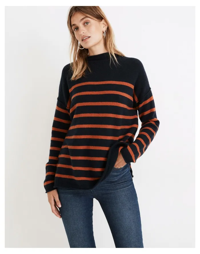 Women Striped Whitworth Mockneck Sweater In Coziest Yarn Heather Atlantic Madewell Sweaters Women Striped Whitworth Mockneck Sweater In Coziest Yarn Heather Atlantic Madewell Sweaters