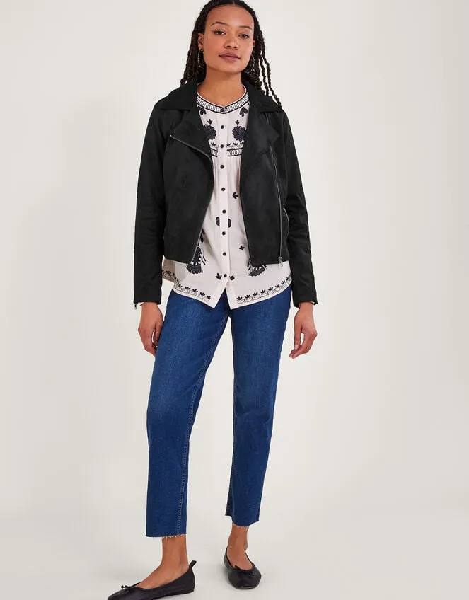 Women Suedette Biker Jacket Black Monsoon Casualwear