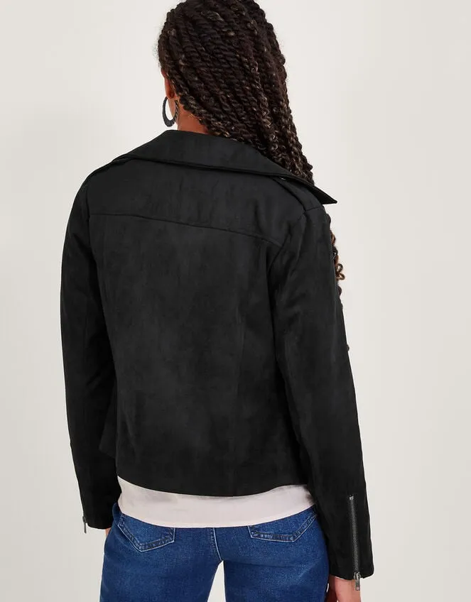 Women Suedette Biker Jacket Black Monsoon Casualwear