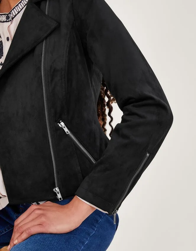 Women Suedette Biker Jacket Black Monsoon Casualwear
